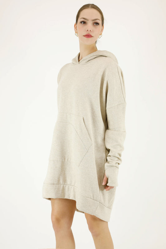 Premium fleece oversized longline hoodie dress with thumb holes sleeve
